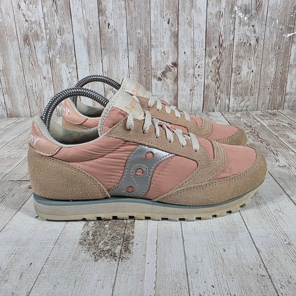 Saucony Jazz Low Pro Womens 7 Pink Tan Suede Nylon Retro Runner Sneakers Sample